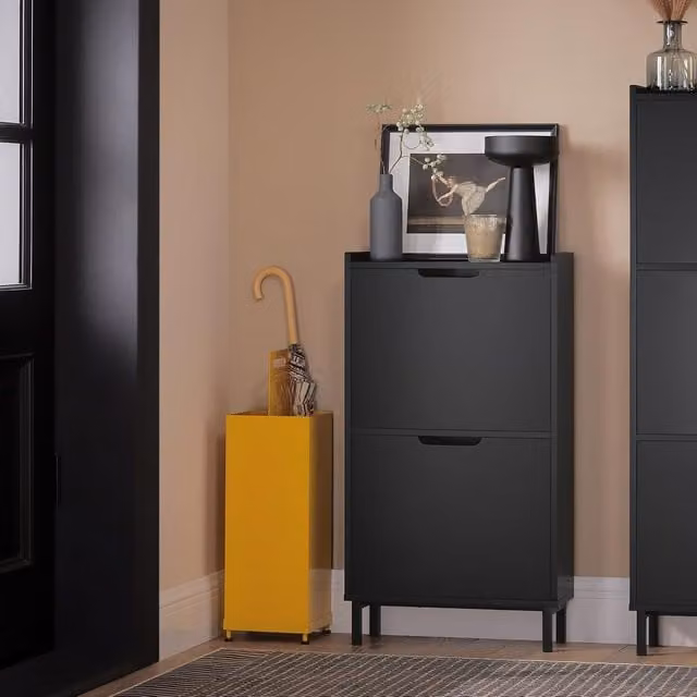 SoBuy Slim Modern Shoe Storage Cabinet in Black with Tilting Compartments
