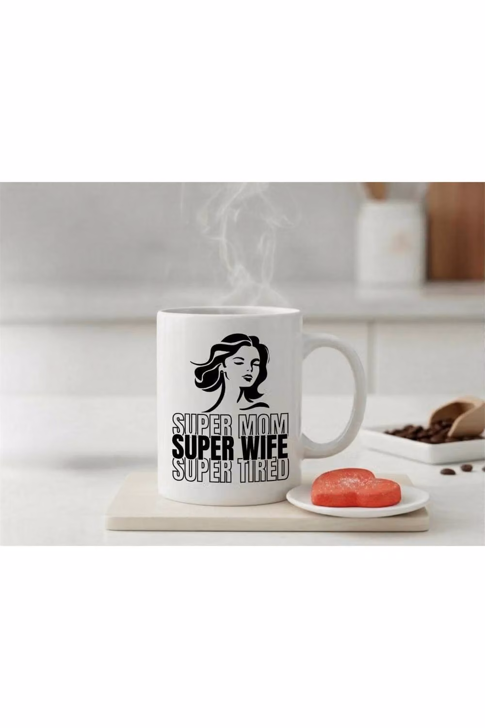 Dyzi Super Mom Super Wife Super Tired Quote Ceramic Coffee Mug, White – 2