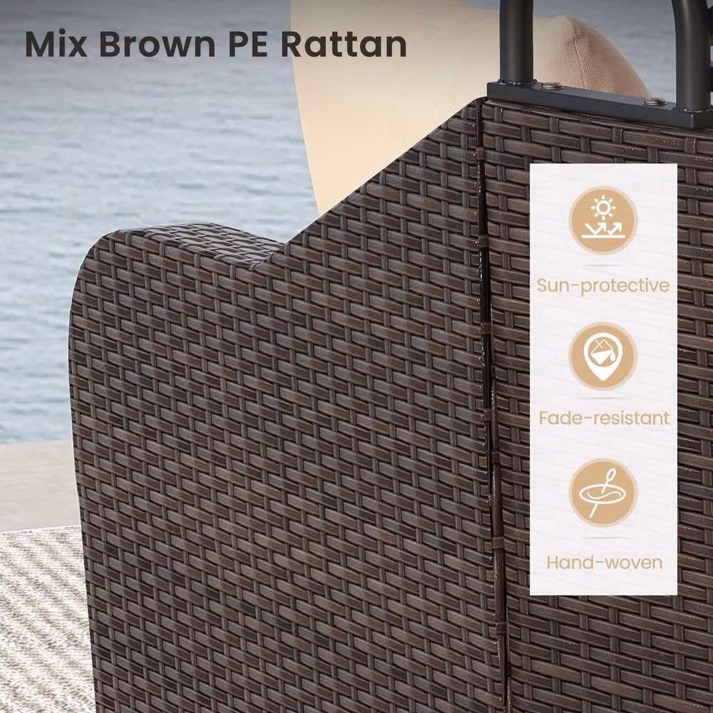 Costway Modern PE Rattan Patio Daybed with Retractable Canopy in Beige – 4