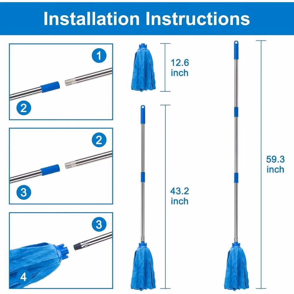 Havendro Microfibre Floor Mop in Blue with 2 Replacement Heads, 150 cm – 2