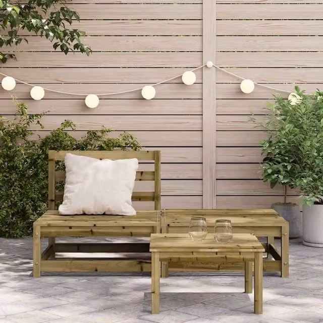 Berkfield Home Armless Garden Sofa and Matching Ottoman Set in Brown Impregnated Pine Wood – 1