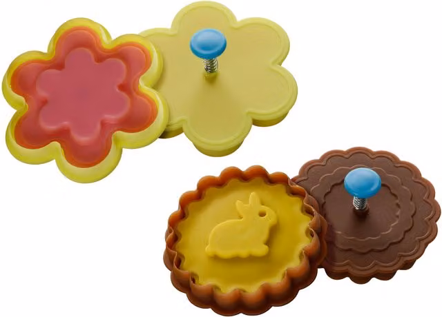 Orsina Rabbit and Flower Shape Cookie Cutter and Stamp Set, Brown and Yellow
