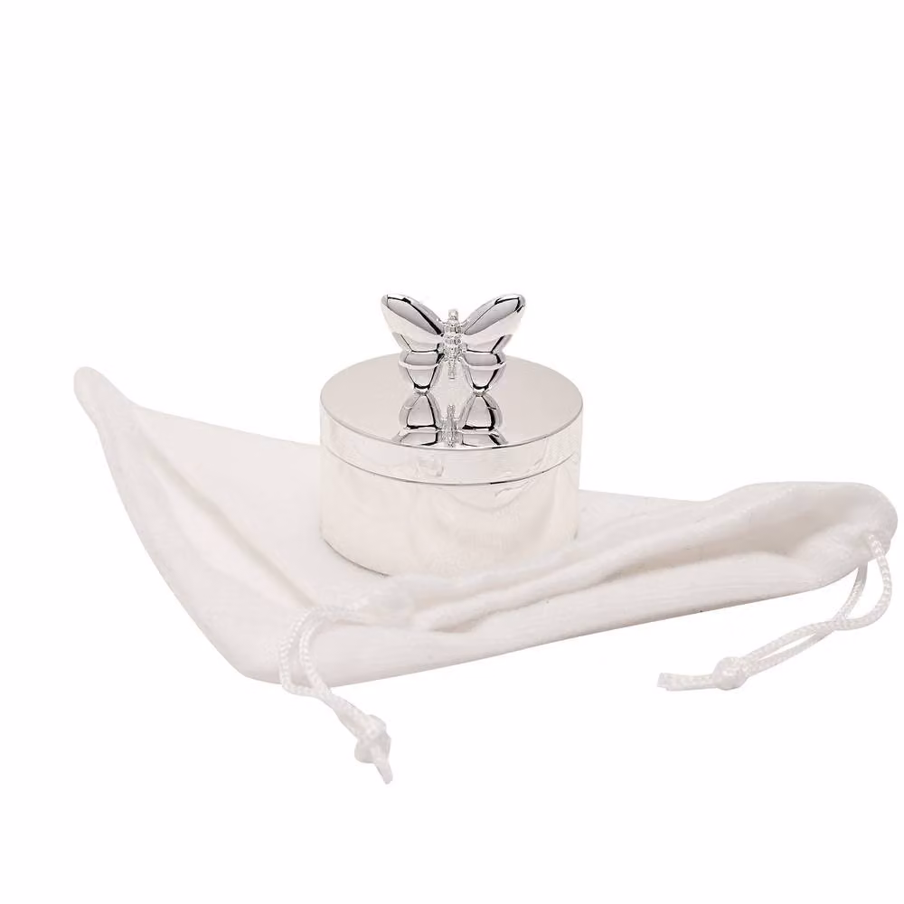 Sophia Silverplated Butterfly Round Trinket Box in Silver – 2