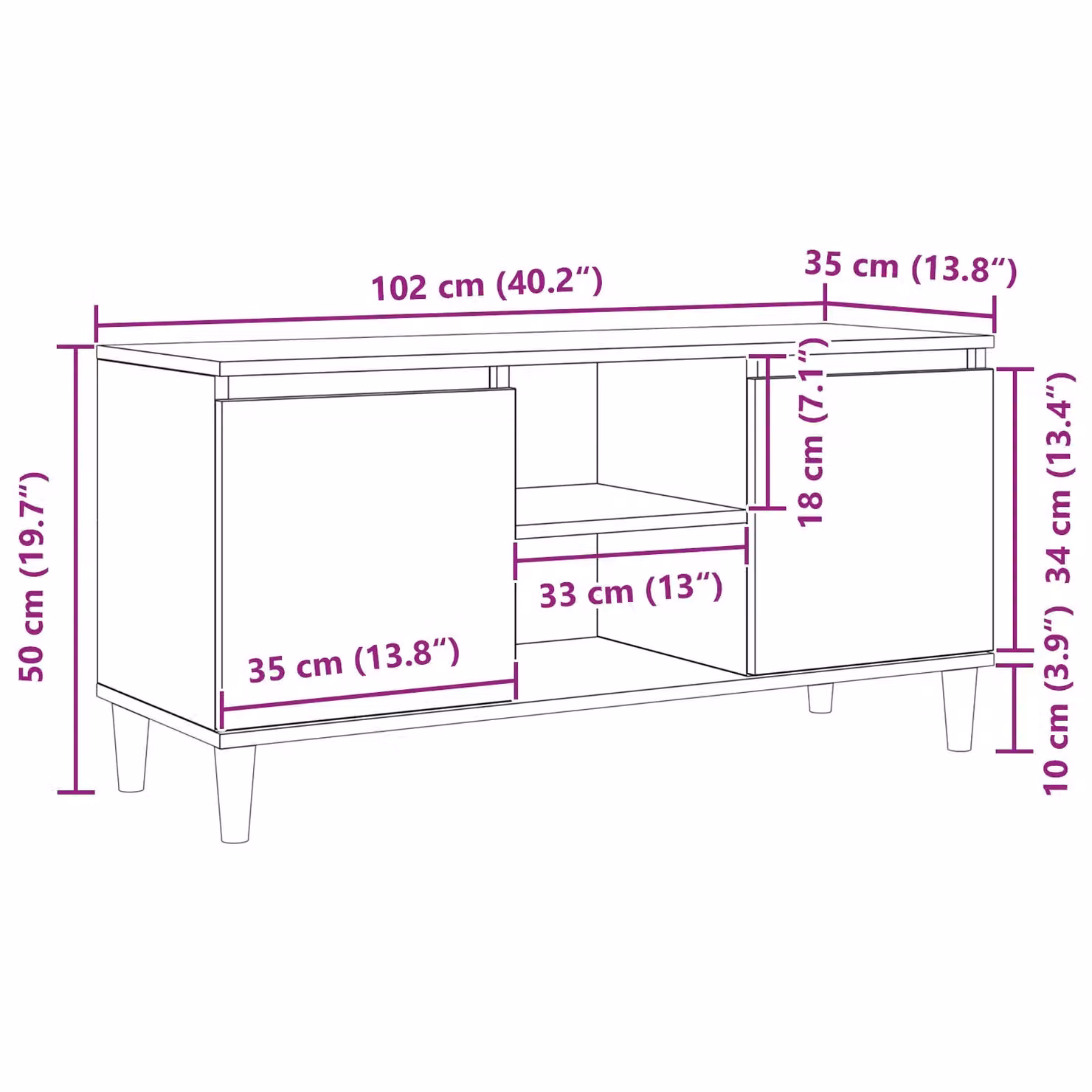 Berkfield Home Modern Black Oak TV Cabinet with Wooden Legs W/D/H: 102 x 35 x 50 cm – 6