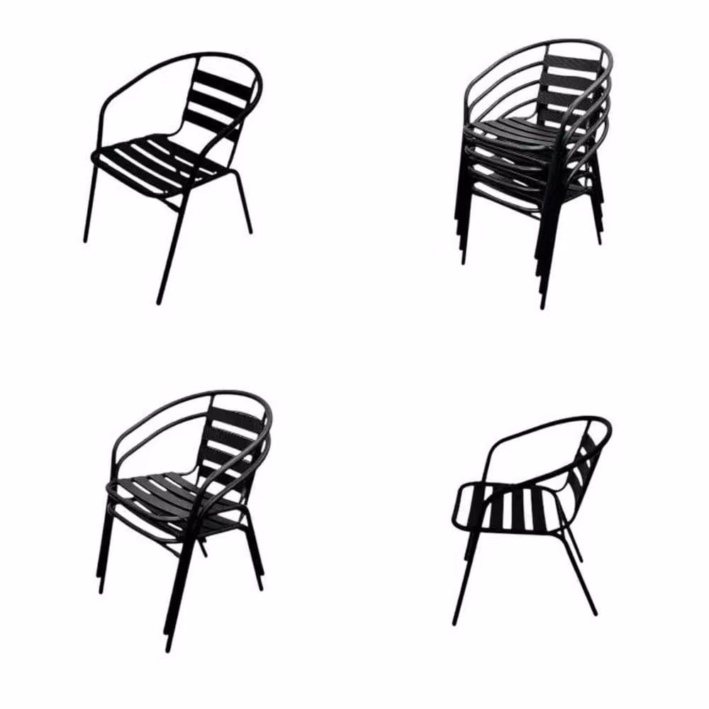 NESTLUNE Black Powder Coated Steel Garden Chair with Armrests and Textilene Seat – 2