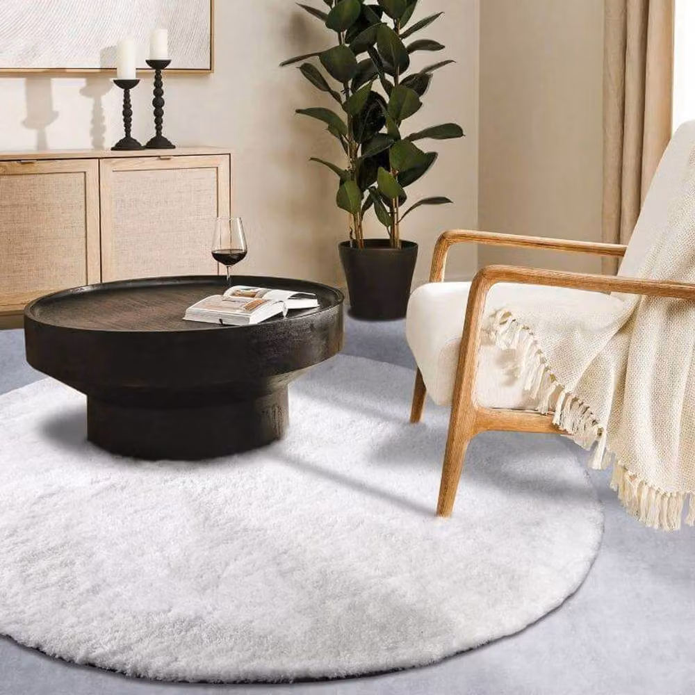 THE RUGS Myk Olaf High Pile Plush Soft Plain Design Rug in White, W/D: 200 x 290 cm – 2