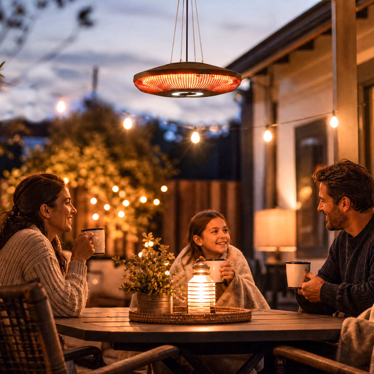 Outsunny Hanging Electric Patio Heater with LED Light, 2000 W IP65 Outdoor Infrared Heater, Black – 7
