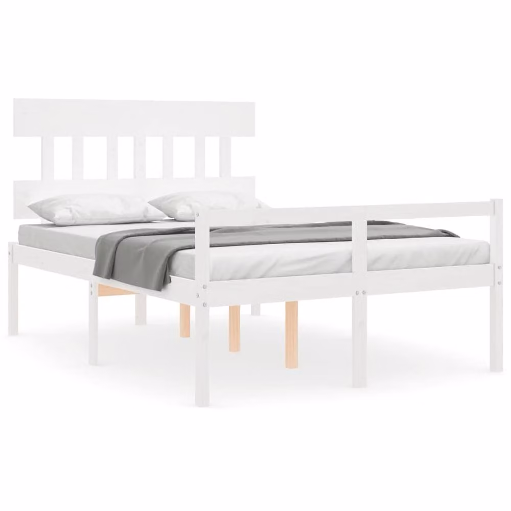 Berkfield Home Solid Wood Bed Frame with Headboard in White, W/D/H: 140 x 200 cm – 2