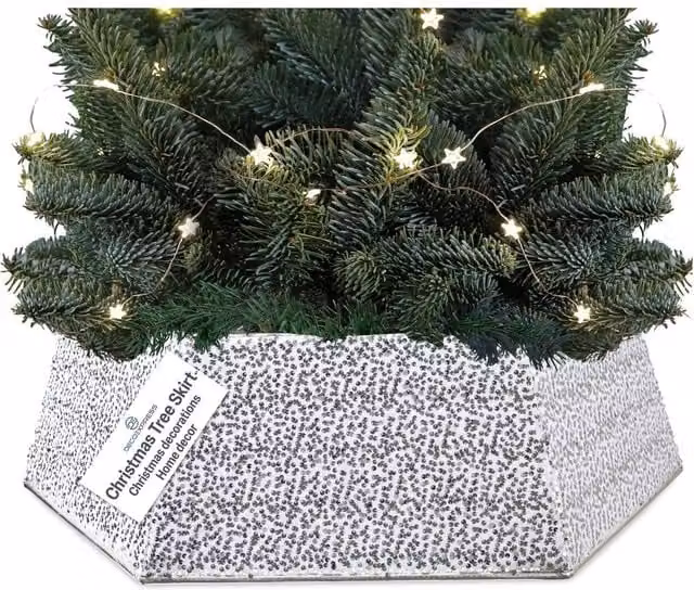Deco Express Silver Round Christmas Tree Skirt