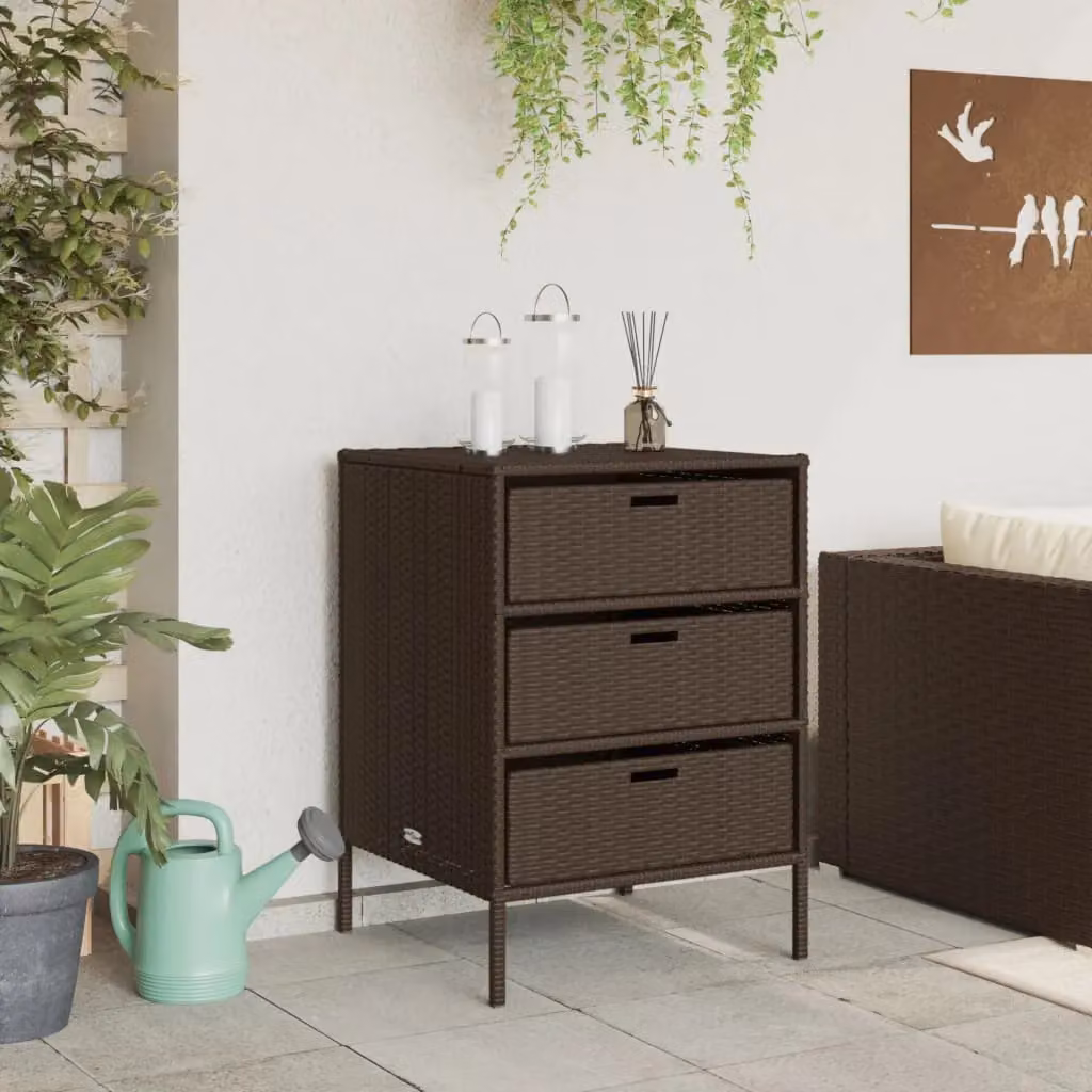 Berkfield Home Garden Storage Cabinet in Brown Poly Rattan and Steel, W/D/H: 55 x 59 x 80 cm – 3