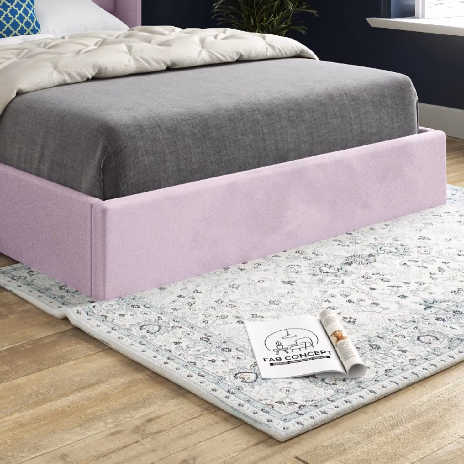 Casani Quanta Modern Upholstered Soft Velvet Bed Frame in Pink, W/D/H: 144 x 137 x 200 cm – 3