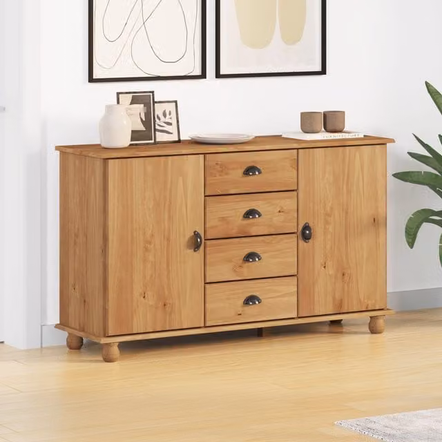 Berkfield Home ASKIM Sideboard in Brown Solid Wood Pine, W/D/H: 133.5 x 40 x 79 cm