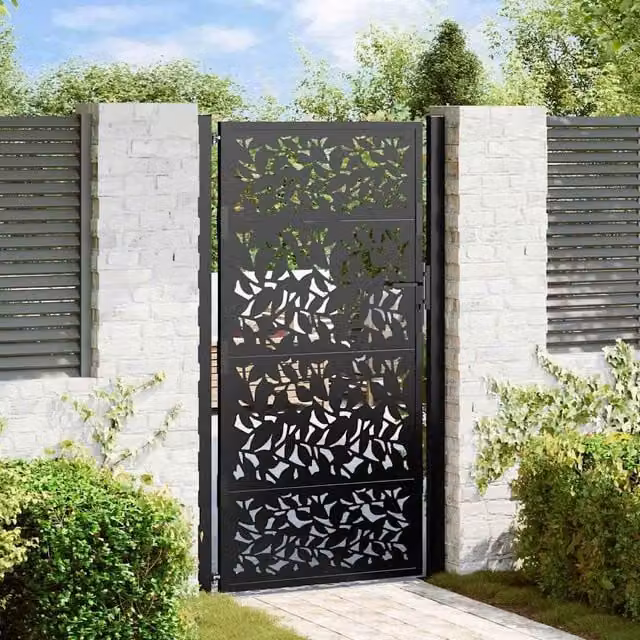 Berkfield Black Steel Garden Gate with Leaf Design, W: 105 cm, H: 180 cm – 1