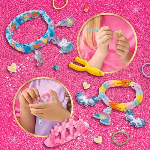 SES Creative Unicorn Loom Bracelet Set in Multicolour – DIY Jewellery Craft Kit with 600 Bands, Beads, Glitter Unicorn Charms and Weaving Tools – 3