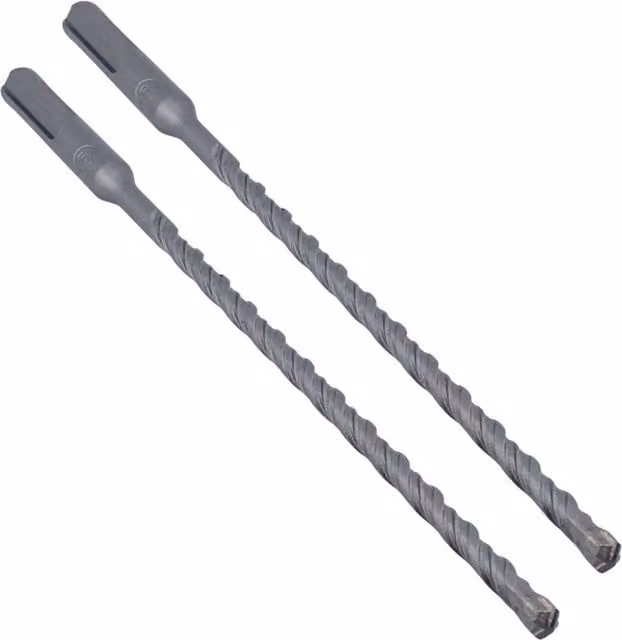 OKODOKO 2-Piece SDS Plus Hammer Drill Bits with Tungsten Cross Tip, Silver and Grey, Diameter: 6 mm, Length: 200 mm