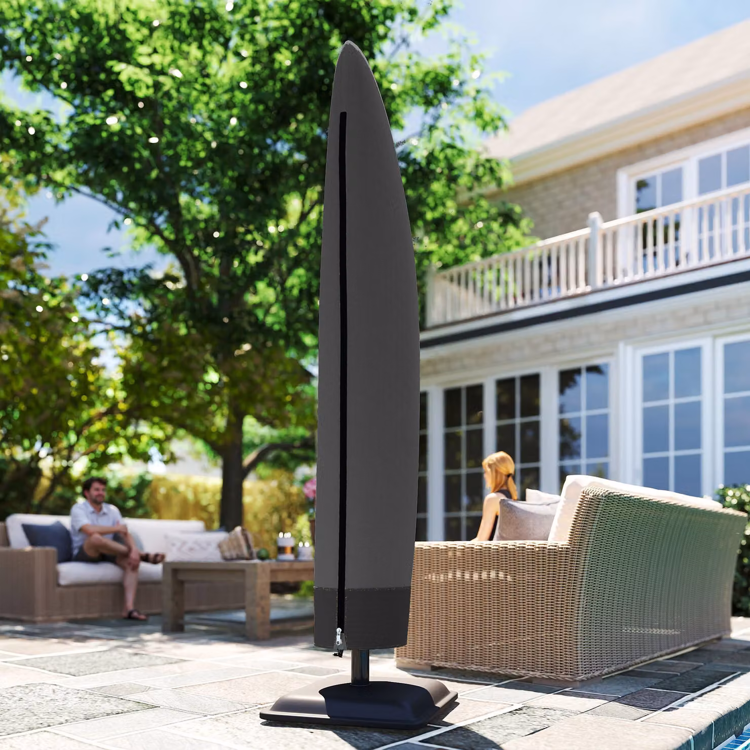 Outsunny Black PVC-Coated Polyester Parasol Cover for Cantilever and Banana Umbrellas – 8