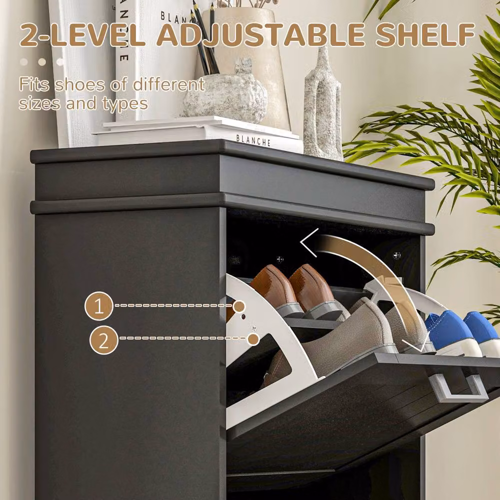 STILVORA Black Matt Shoe Cabinet with 2 Tilting Doors and Silver Details, H: 82.5 cm, W: 54.0 cm – 6