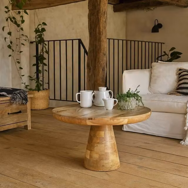 Wyld Haus London Mango Wood Mushroom Coffee Table in Brown, W/D/H: 80 x 80 x 45 cm