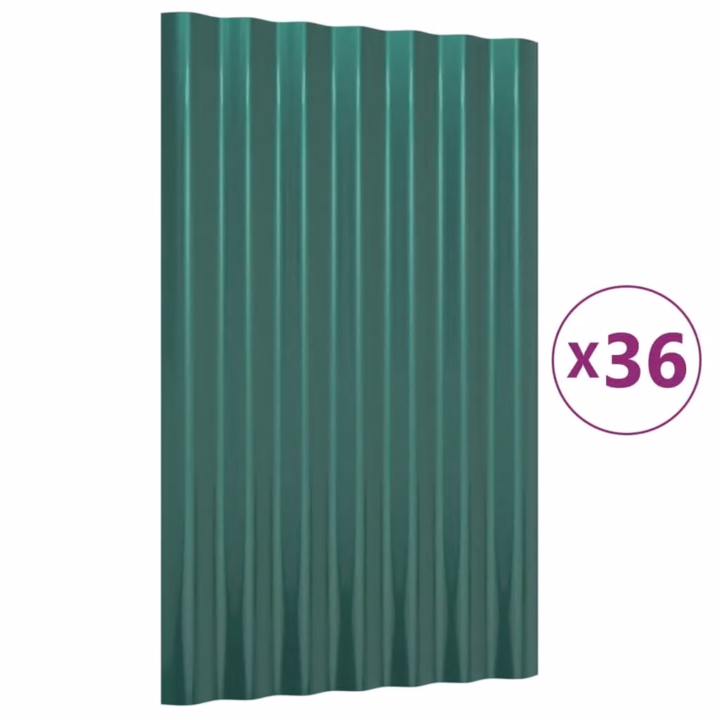 Berkfield Home Green Powder-coated Corrugated Steel Roof Panels, 36 Pieces, W/H: 60 x 36 cm – 2