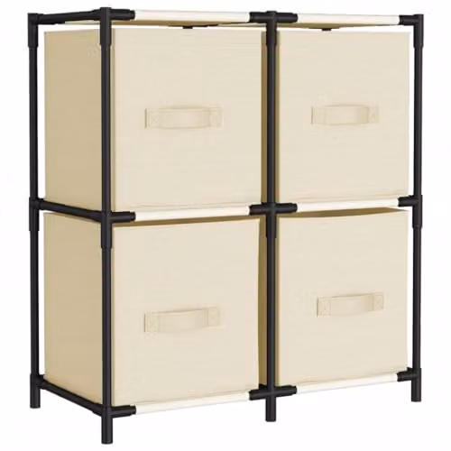 vidaXL Storage Cabinet with 4 Fabric Baskets in Beige Metal, W/D/H: 63 x 30 x 71 cm