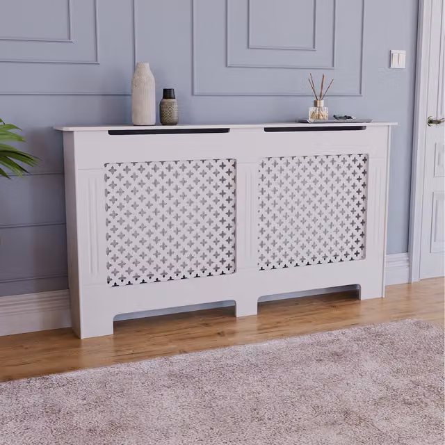 Vida Designs Oxford Large White Geometric Heating Radiator Cover W/D/H: 152 x 82 x 19 cm