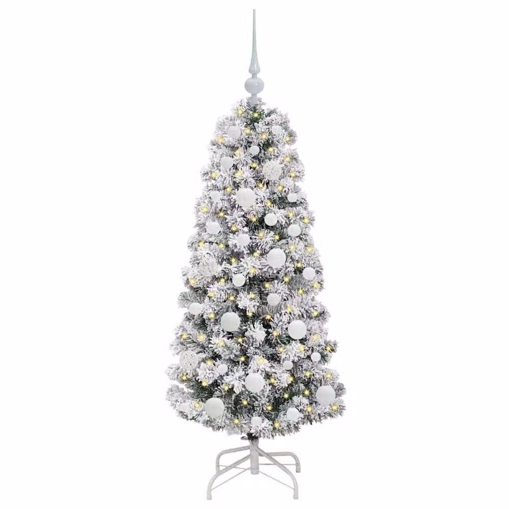 Berkfield Home Artificial Hinged Christmas Tree in Green and White, Height: 120 cm – 3
