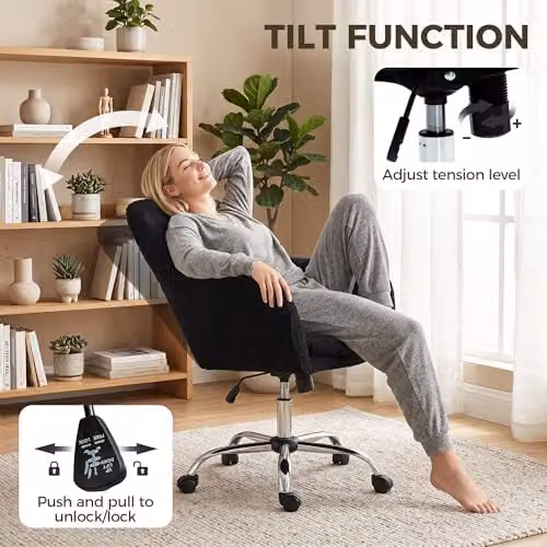 HOMCOM Modern Black Fabric Task Chair for Home Office and Bedroom, W/D/H: 63 x 64 x 96 cm – 4