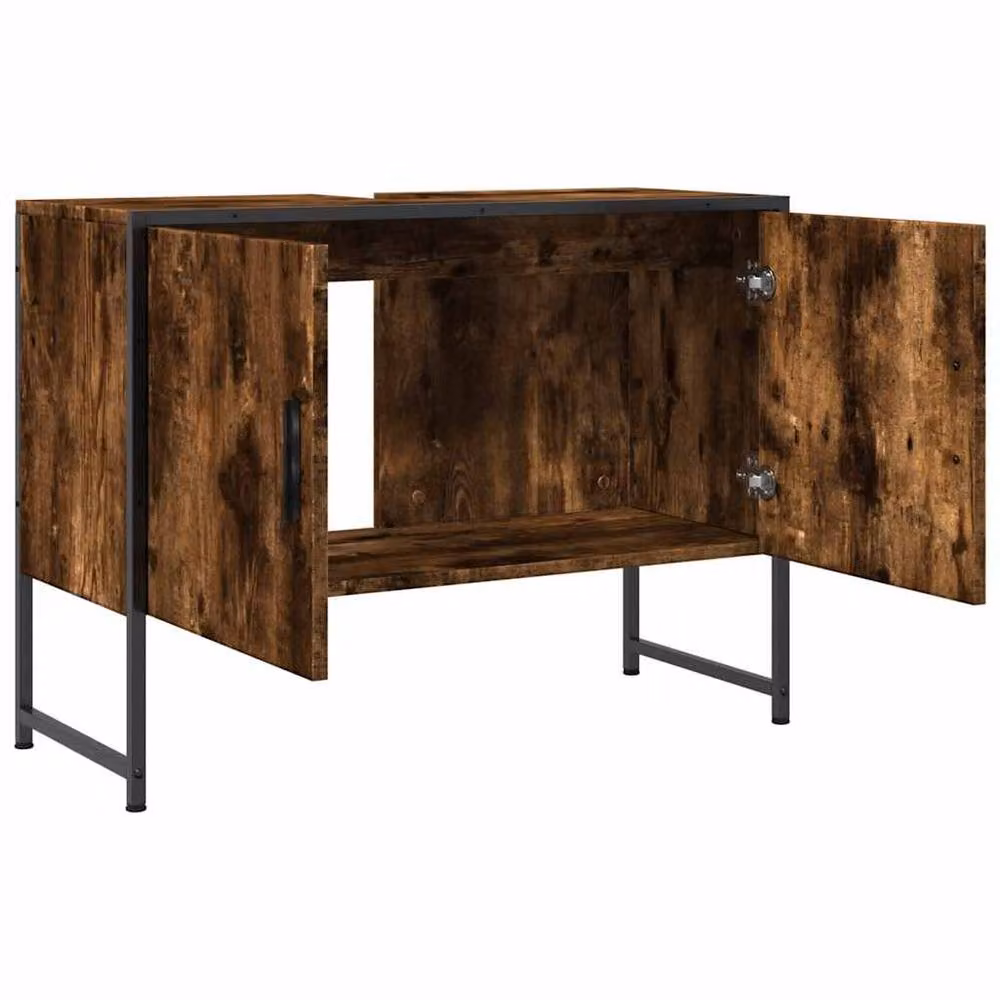 Berkfield Home Smoked Oak Wall Mounted Bathroom Sink Cabinet, Brown, W: 80 cm, D: 33 cm, H: 60 cm – 3