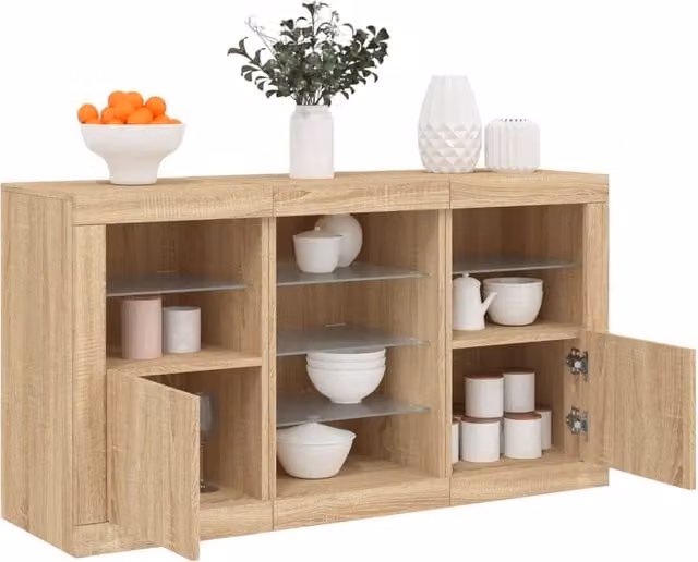 Berkfield Home Modern Sonoma Oak Sideboard with Integrated LED Lights in Brown, W/D/H: 123 x 37 x 67 cm
