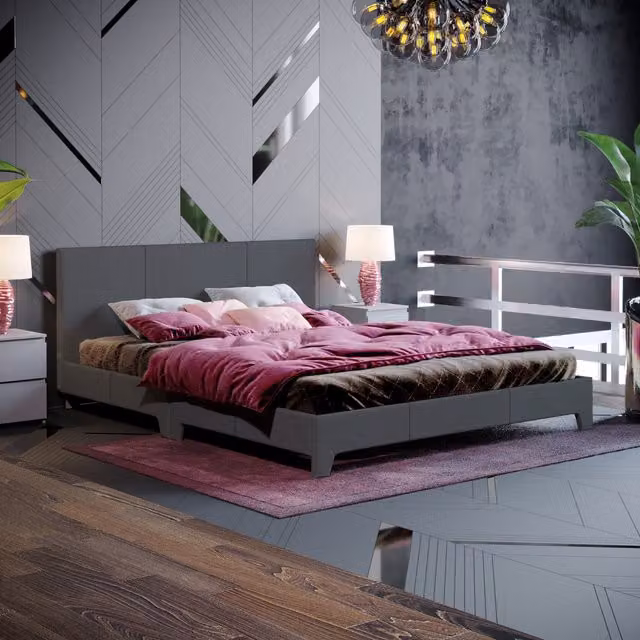 Victoria Upholstered Fabric Bed in Grey, W/D/H: 180 x 200 cm