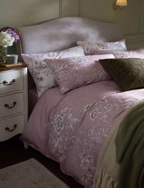 Laura Ashley Rowsham Garden Reversible Floral Cotton Pillowcases, 2 Pack, Pink Mix