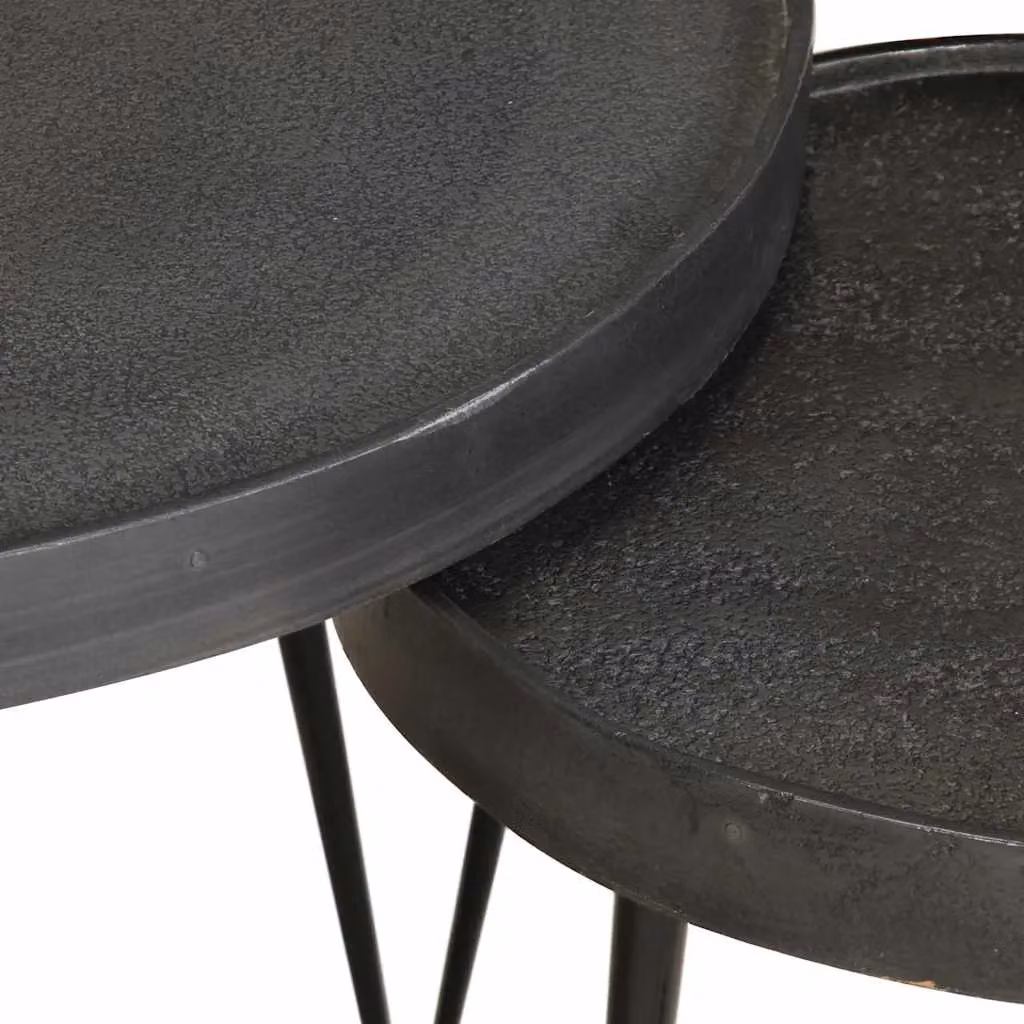 Berkfield Home 3 Piece Black Round Nested Coffee Table Set with Matt MDF and Metal Legs – 4
