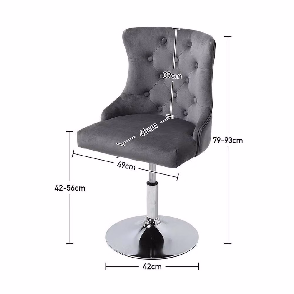 KORVIXA Grey Velvet Bar Stool with Adjustable Seat and Metal Frame – 2