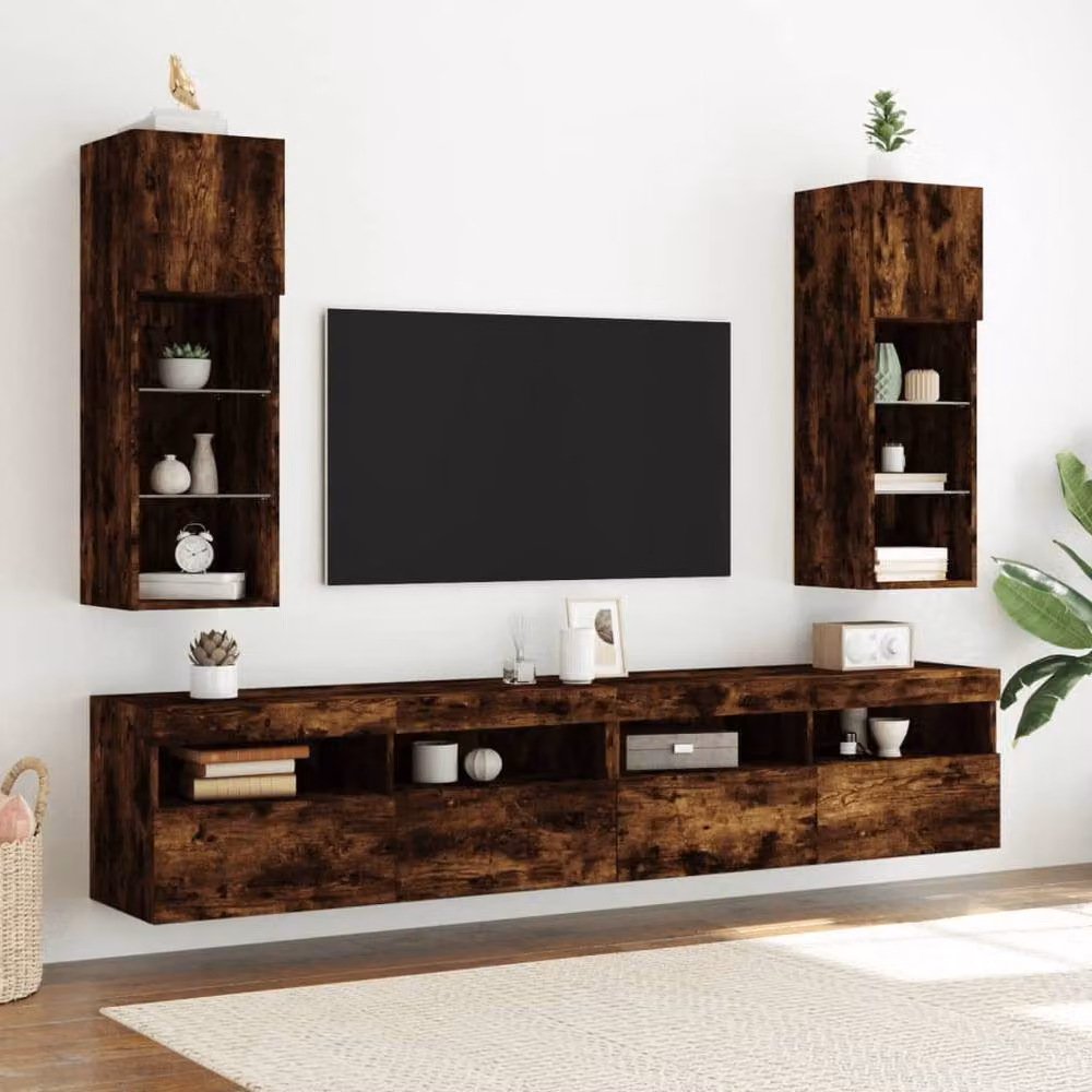 Berkfield Home Modern TV Cabinet with LED Lights in Smoked Oak Brown, W/D/H: 30.5 x 30.0 x 90.0 cm – 3