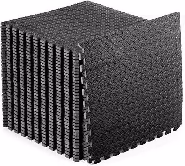 Shatchi Black Interlocking EVA Gym Flooring Puzzle Mat, 12 Pack