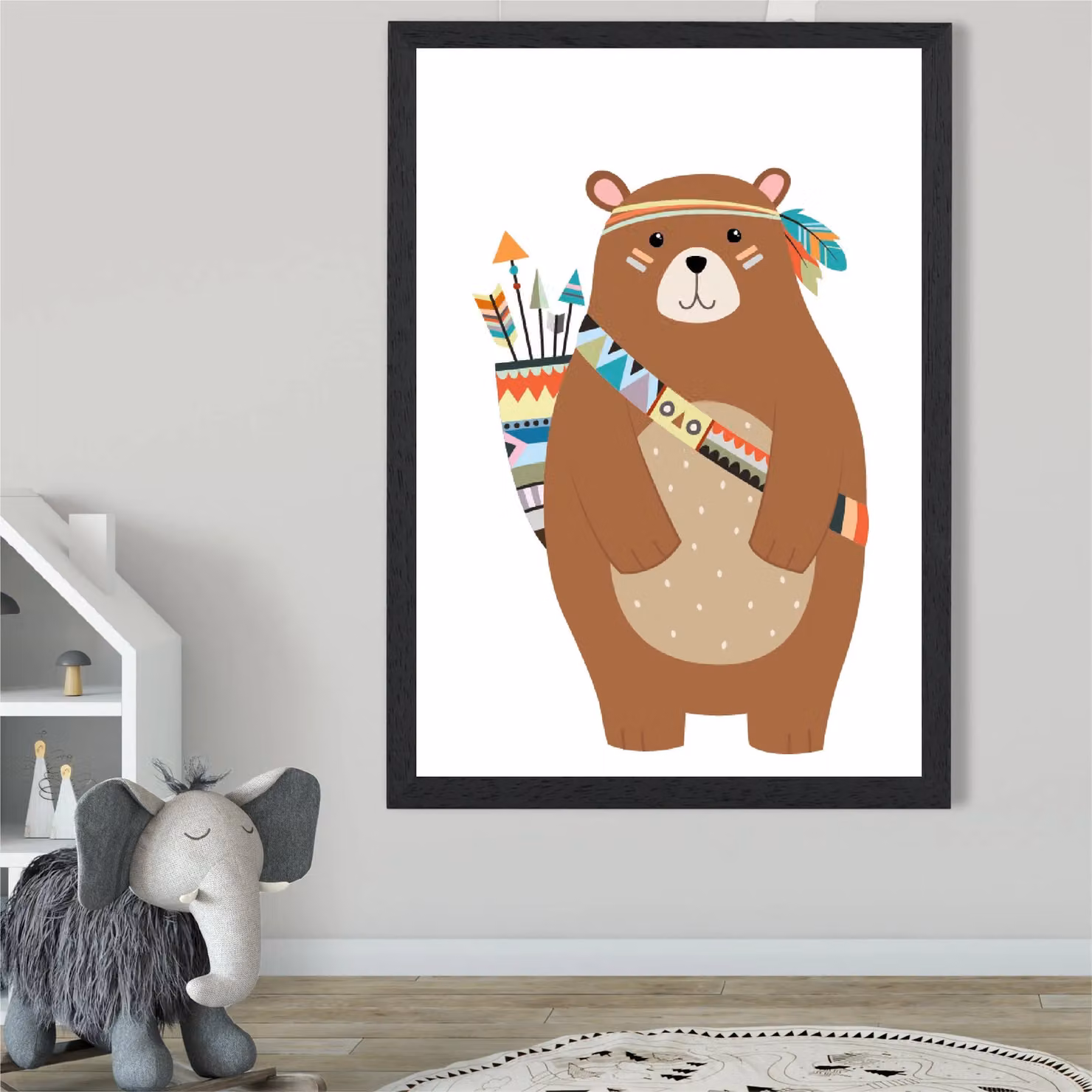 ARTZE Standing Bear Tribal Animal Framed Print, Multicolour, Black Frame – 2