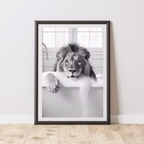 60 Second Makeover Lion In The Bath Animal Print Paper Poster, A3