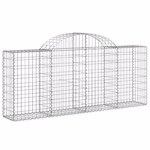 vidaXL 18-piece Arched Gabion Baskets in Silver Galvanised Steel, W/D/H: 200 x 30 x 80/100 cm