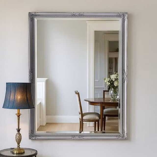 Agenzia 14 Antique Silver Ornate Rectangular Wall Mirror, W/H: 140 x 109 cm