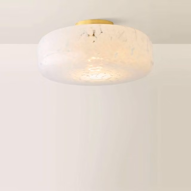 ValueLights India Large White Confetti Glass Flush Ceiling Light with Bulb in White and Gold/Brass