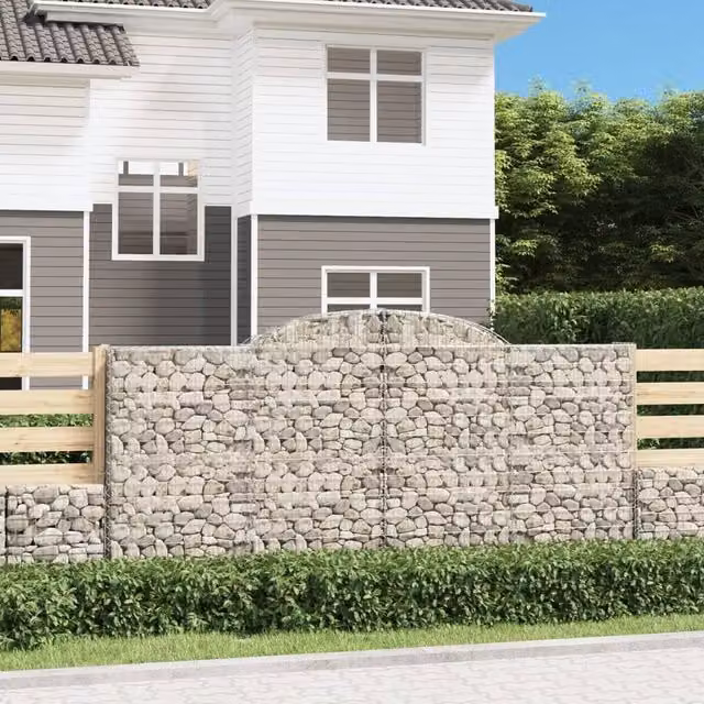 Berkfield Home Arched Gabion Baskets, 3 Piece Set, Silver Galvanised Steel, W: 300 cm, D: 50 cm, H: 140-160 cm