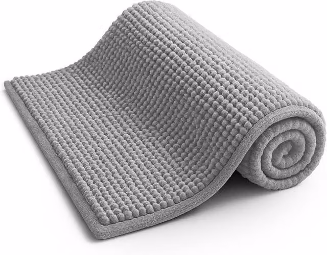 Keplin Non-Slip Microfibre Chenille Bath and Toilet Mat, Light Grey, W: 40 cm, D: 60 cm