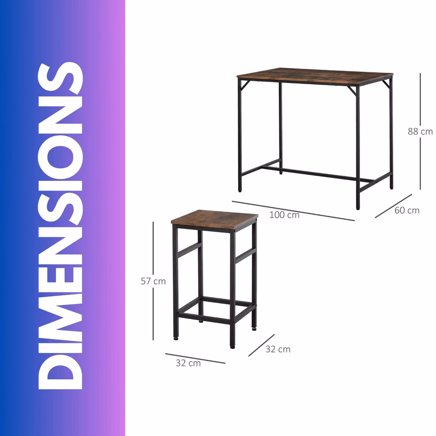 Rafaelo Mobilia Industrial Dining Table and 4 Stools Set in Rustic Brown – 3
