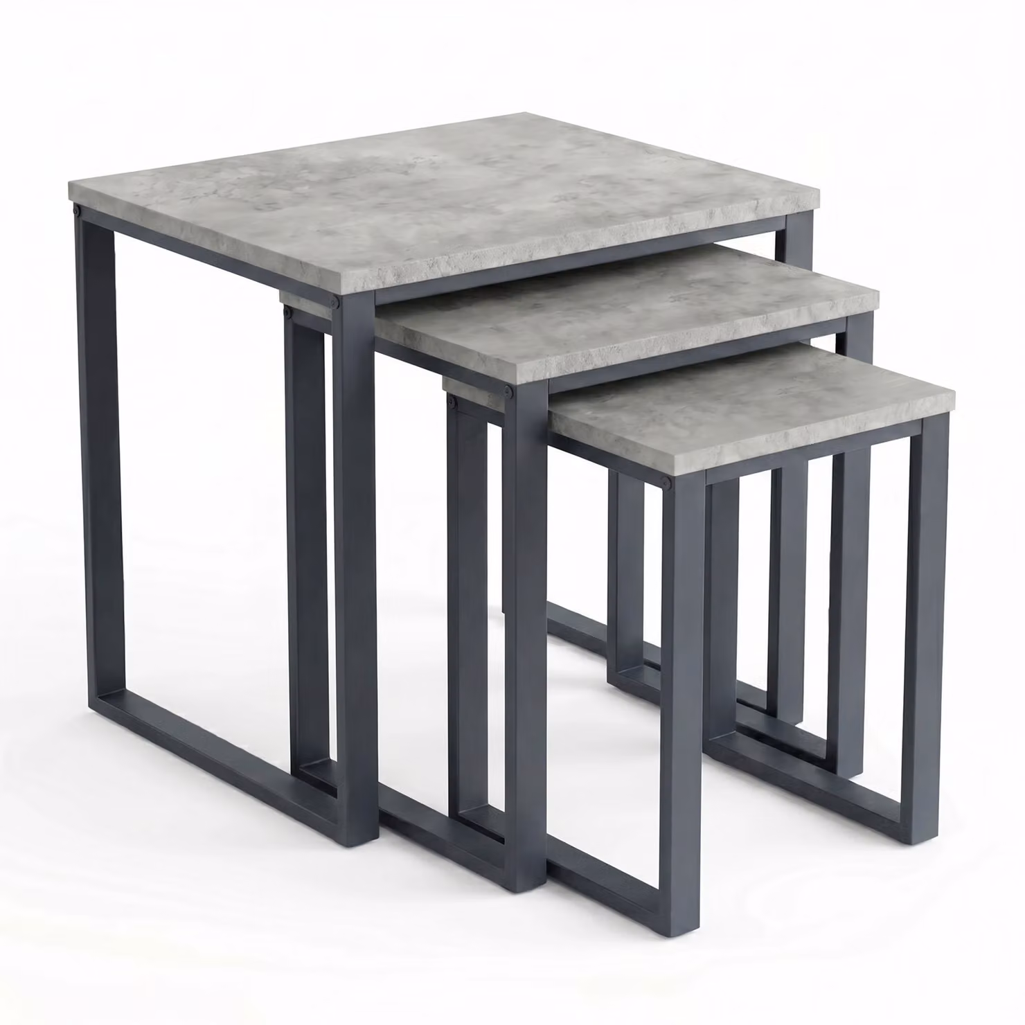 Stackora Industrial Nest of 3 Square Tables in Grey and Black with Metal and MDF Construction