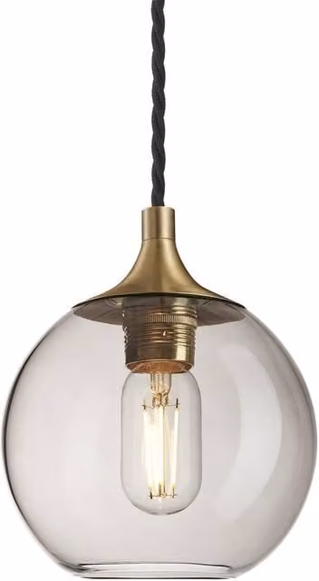 Industville Chelsea Smoked Glass Globe Pendant Light in Mocha and Gold/Brass, Diameter: 17.78 cm