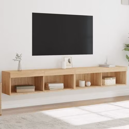 vidaXL Set of 2 Modern Sonoma Oak TV Cabinets with Integrated LED Lighting, W/D/H: 100 x 30 x 30 cm – 2