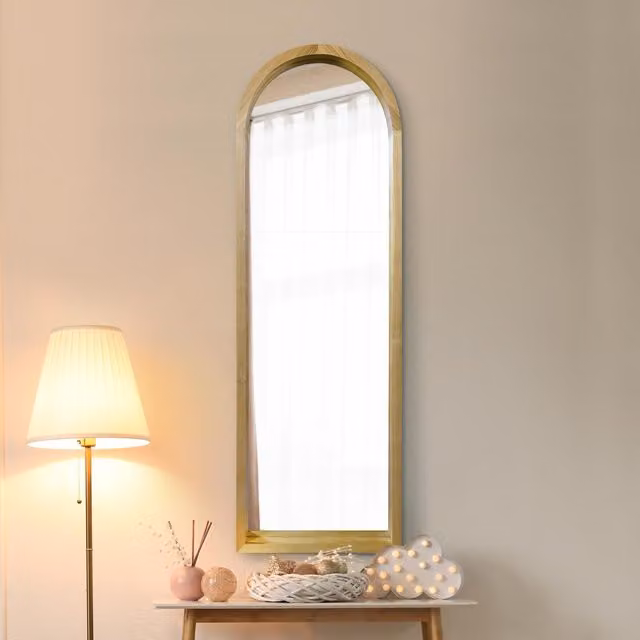 MirrorOutlet The Naturalis Solid Oak Framed Arched Leaner Wall Mirror, Brown, W: 40 cm, H: 120 cm