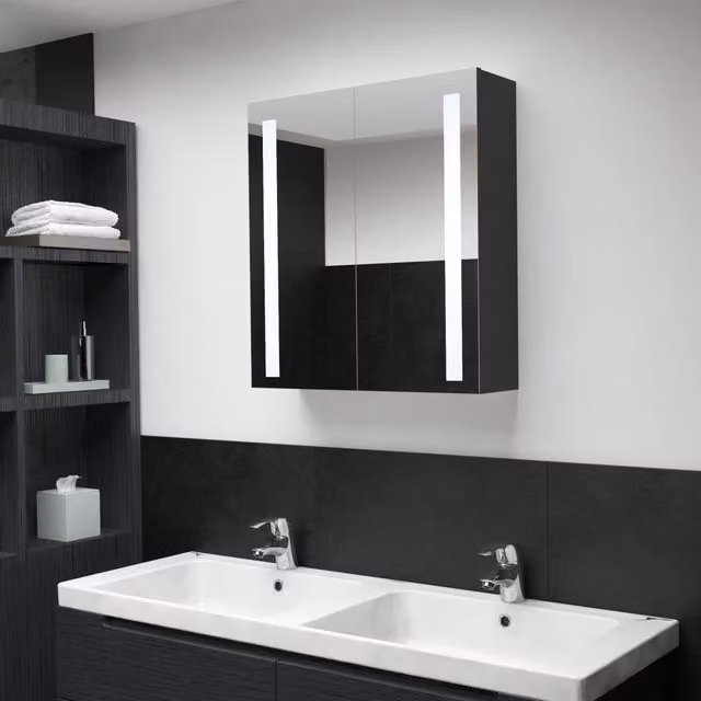 Berkfield Home LED Bathroom Mirror Cabinet in Black, W/D/H: 62 x 14 x 60 cm – 1