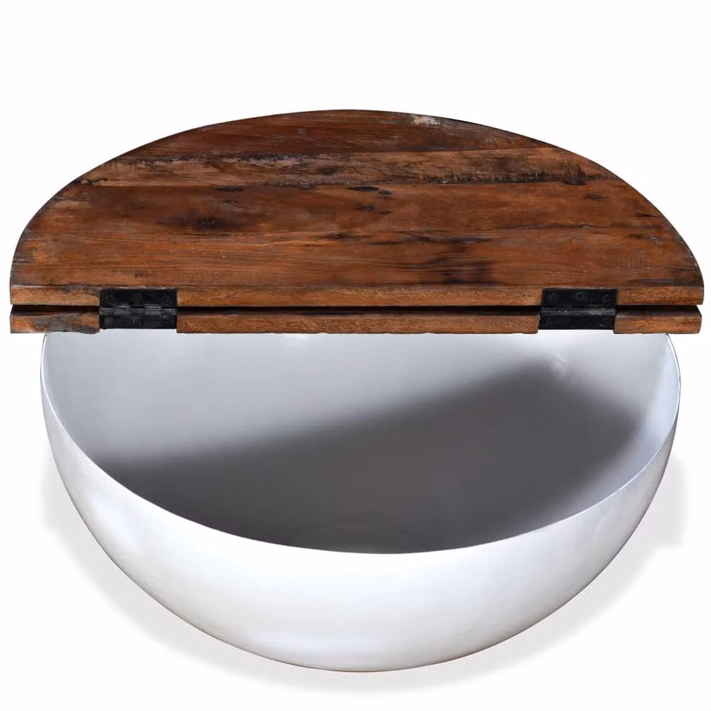 Berkfield Home Beautiful 2 Piece Round White Lacquered Solid Reclaimed Wood Coffee Table Set – 4