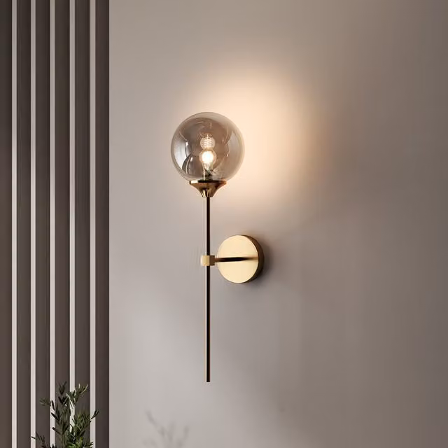 Livingandhome Modern Smoke Glass Sphere Wall Sconce in Grey and Brass